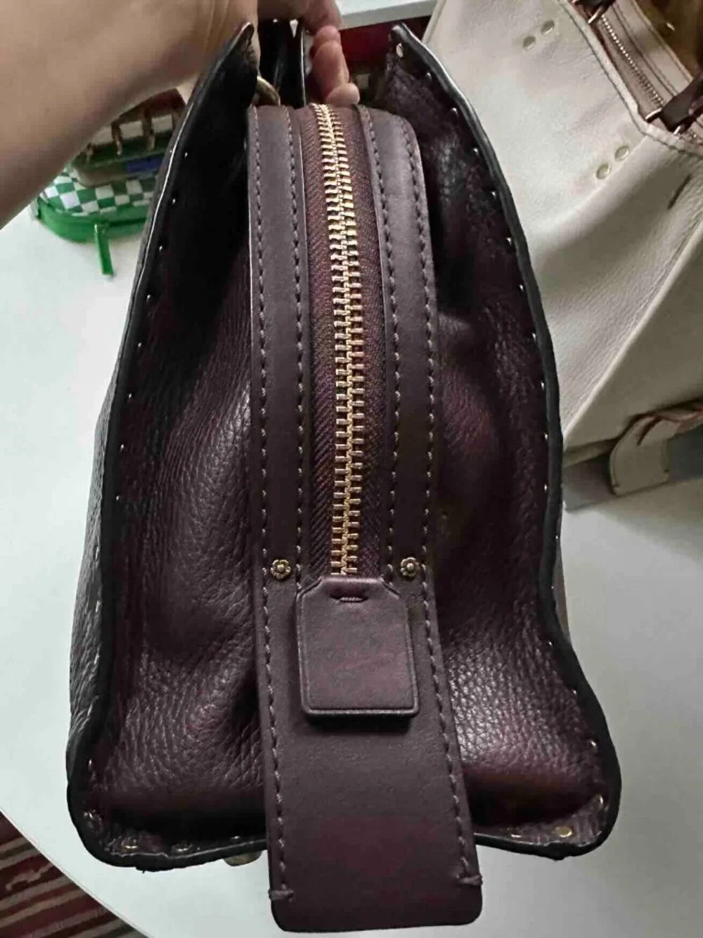 COACH Rogue 30/31 1941 Oxblood Brass Border Rivets TeaRose Leather bag RARE